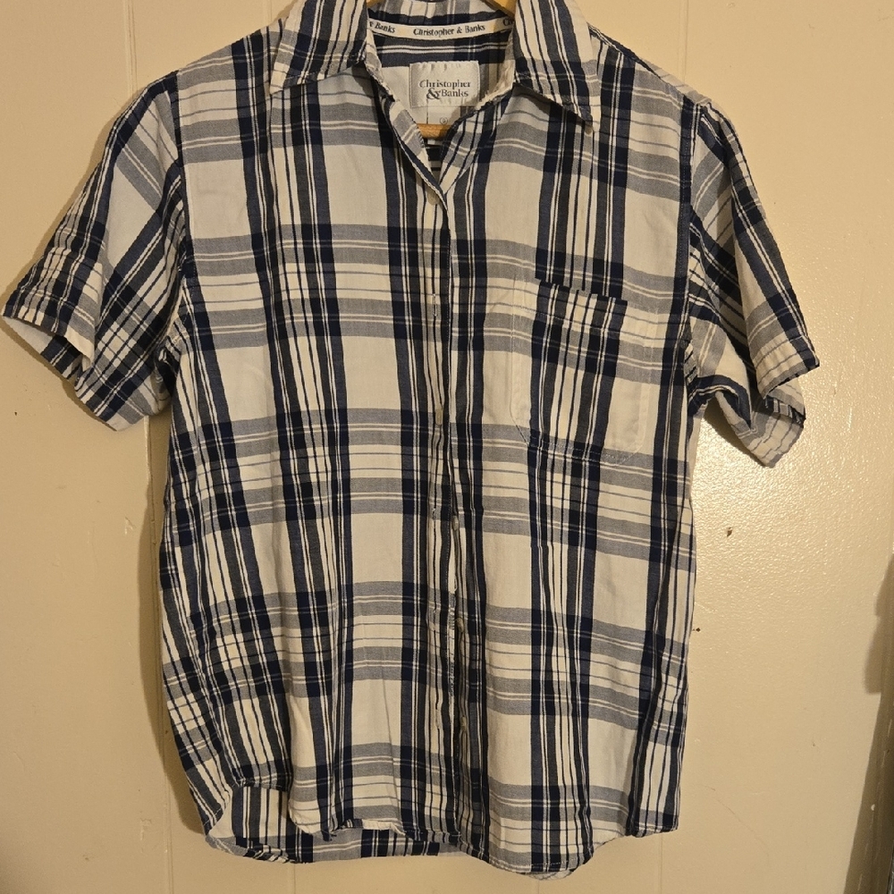Christopher & Banks Navy and White Plaid Men's Shirt